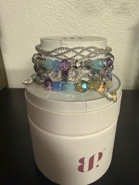 Pastel Crystal Stack Bracelet Set with Silver Accents